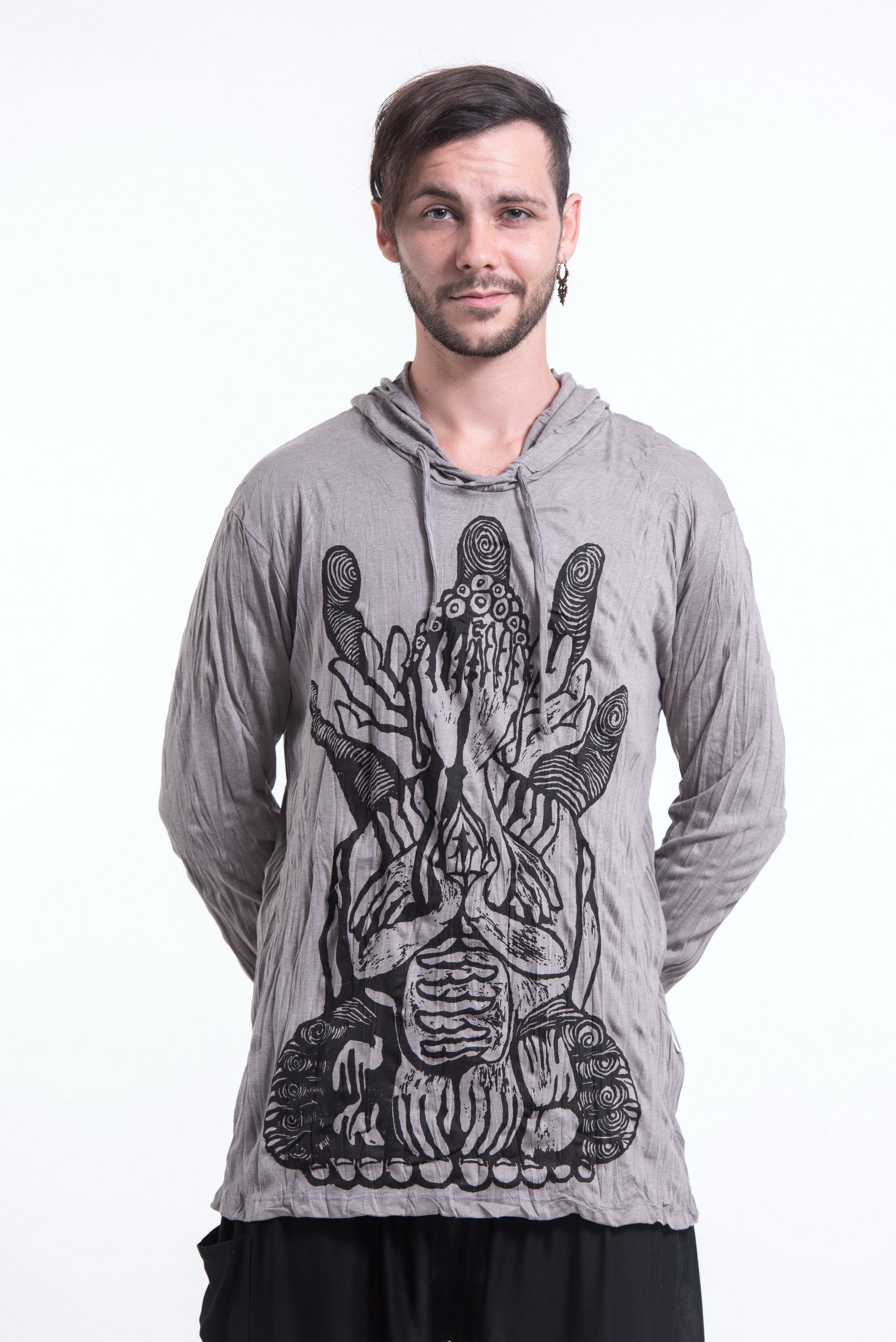 Sure Design Unisex See No Evil Buddha Hoodie Gray