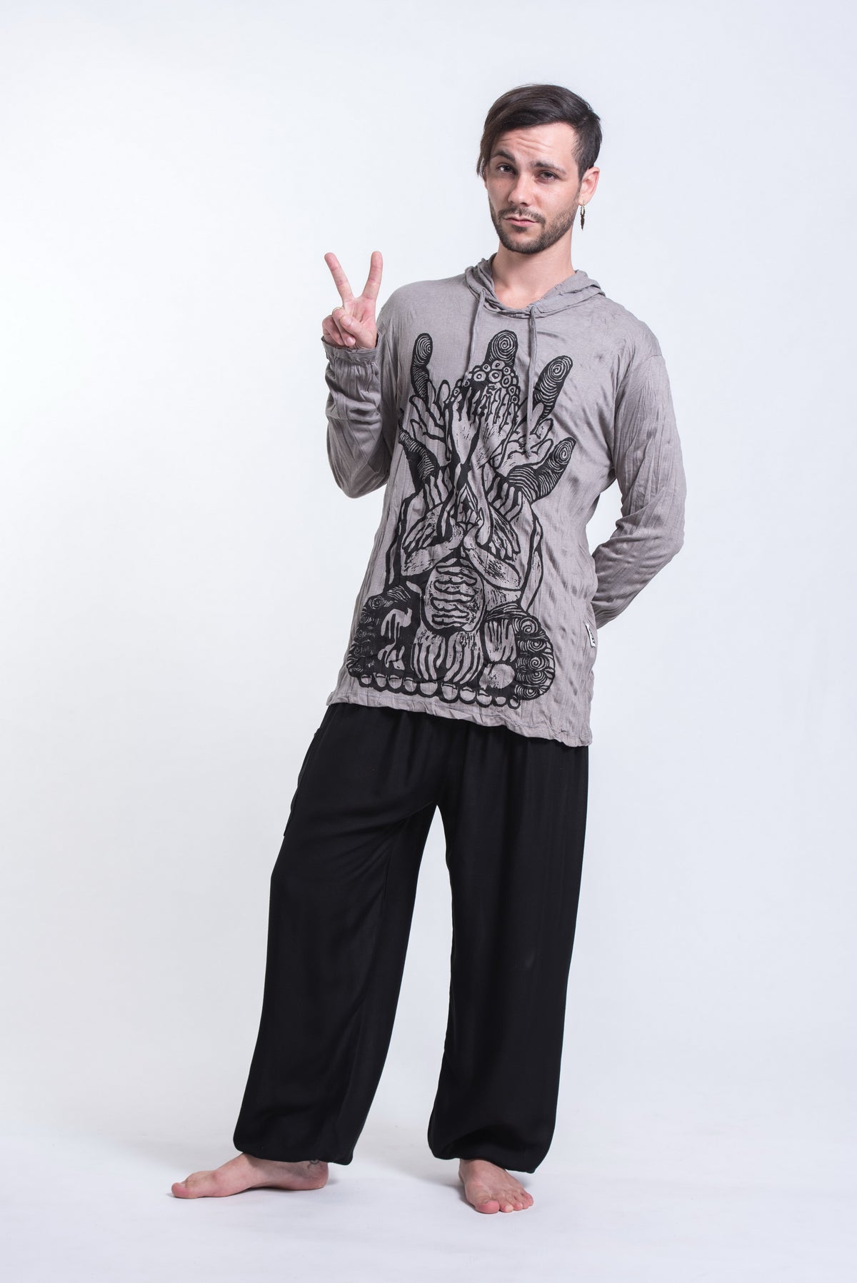 Sure Design Unisex See No Evil Buddha Hoodie Gray
