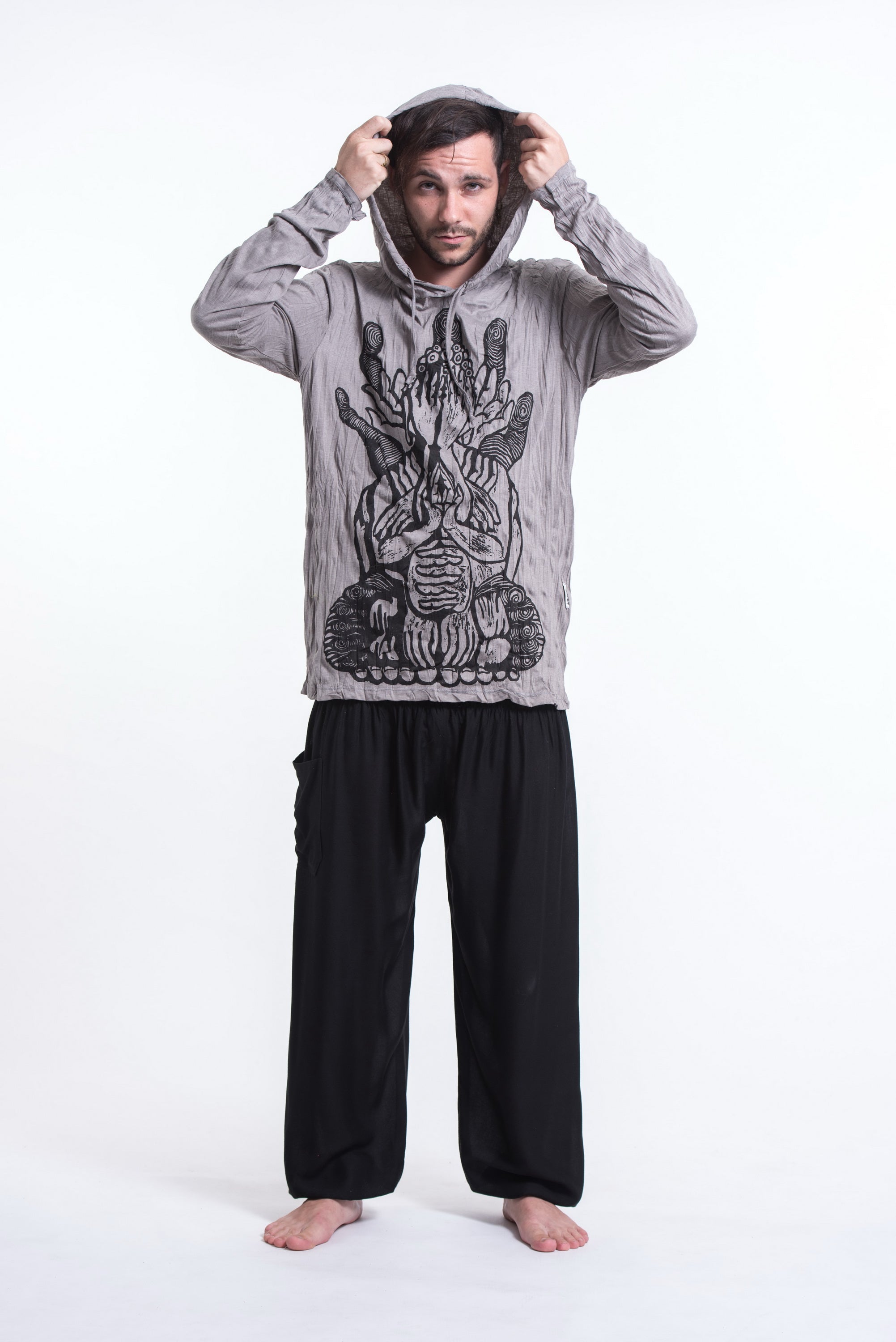 Sure Design Unisex See No Evil Buddha Hoodie Gray