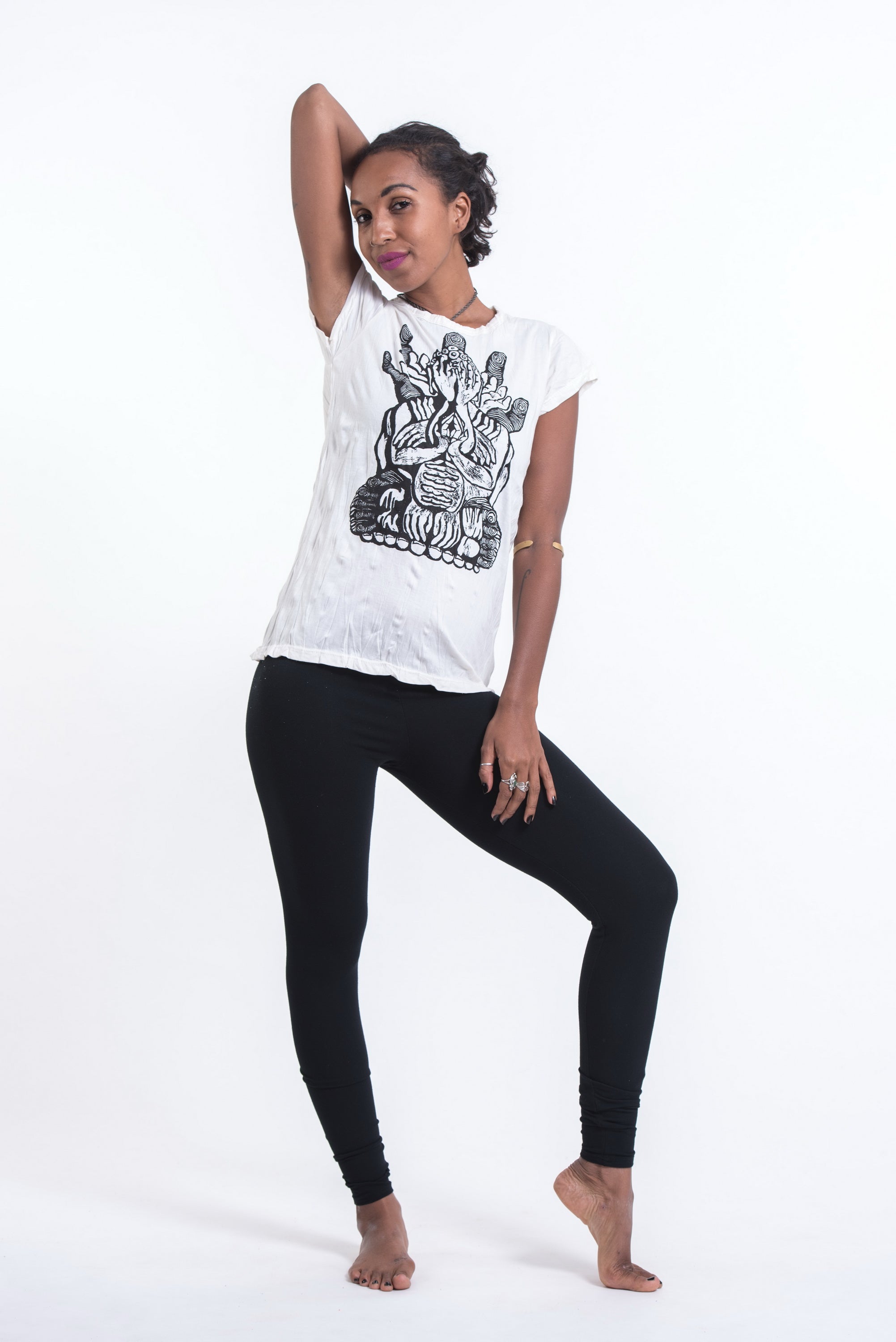Sure Design Women's See No Evil Buddha T-Shirt White
