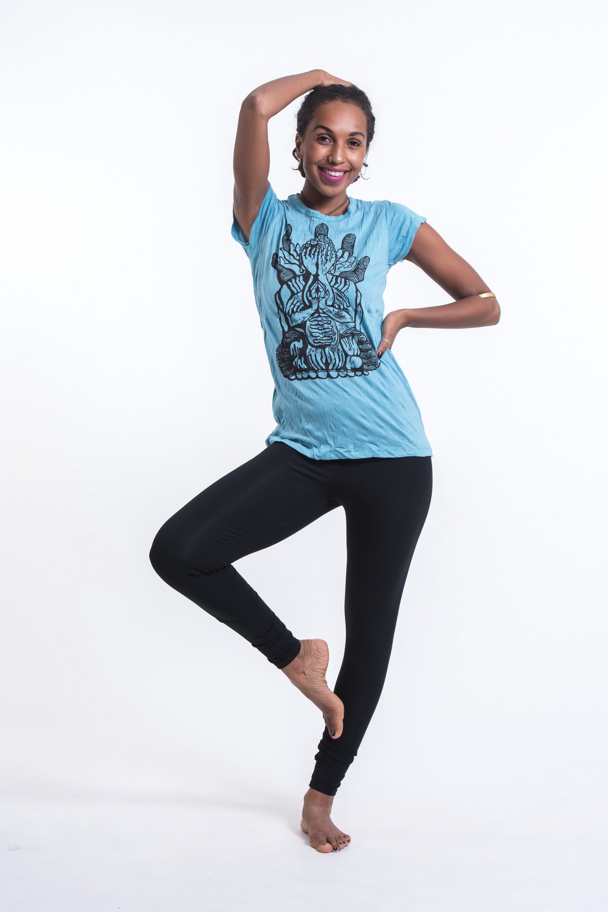 Sure Design Women's See No Evil Buddha T-Shirt Turquoise