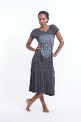 Sure Design Womens Lotus Mandala V Neck Tee Dress Silver on Black