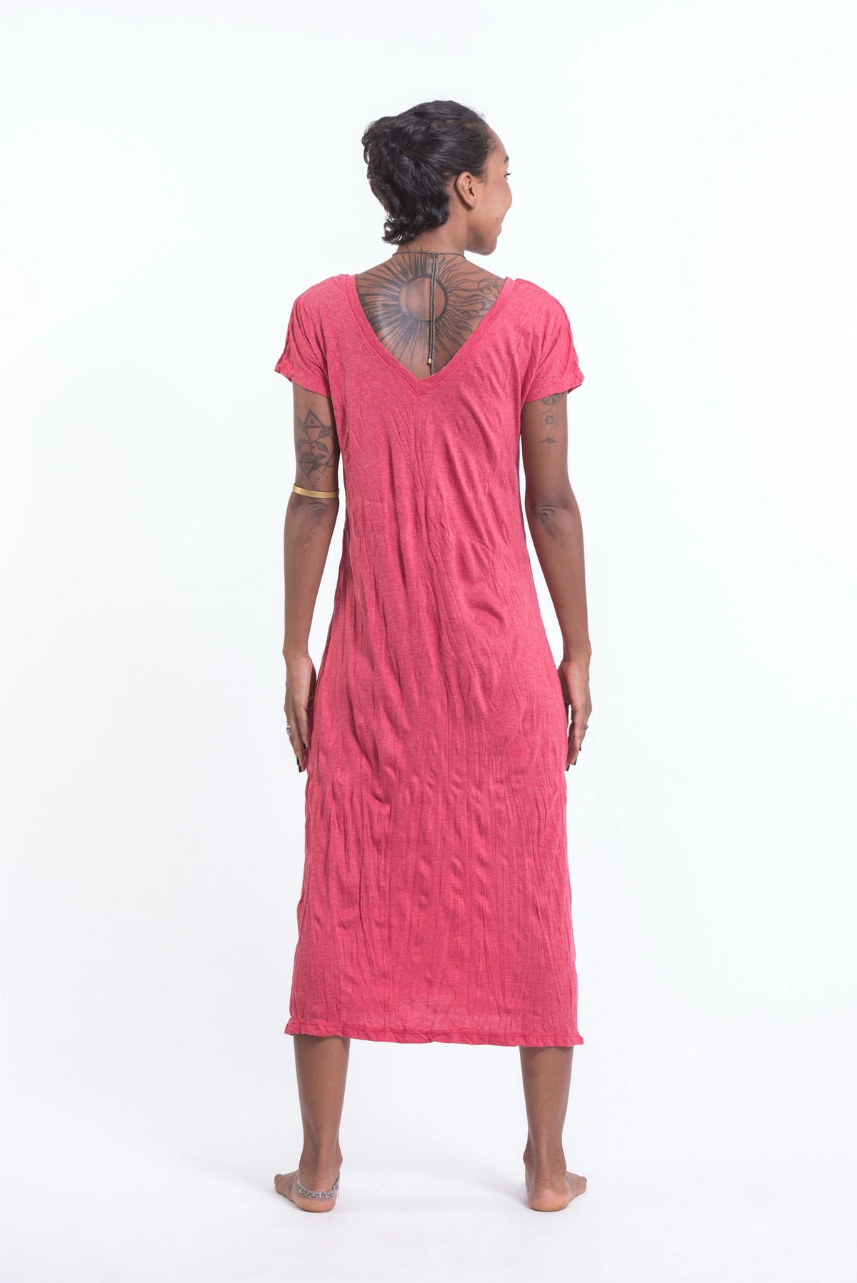 Sure Design Womens Infinitee Ohm V Neck Tee Dress Red