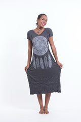 Sure Design Womens Dreamcatcher V Neck Tee Dress Silver on Black