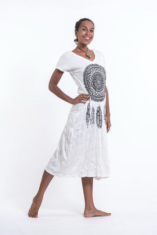 Sure Design Womens Dreamcatcher V Neck Tee Dress White