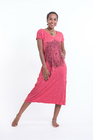 Sure Design Womens Lotus Mandala V Neck Tee Dress Red