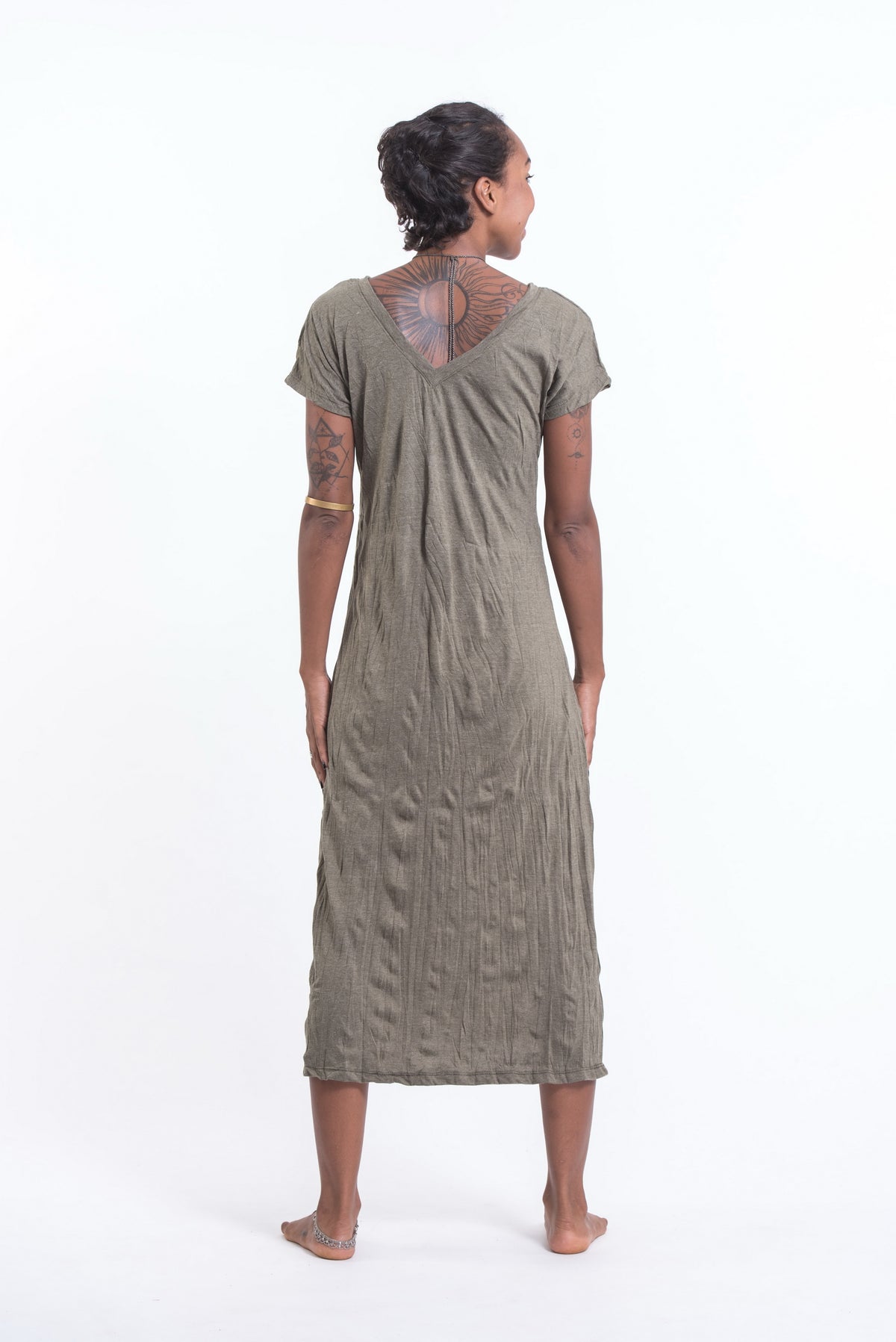 Sure Design Womens Infinitee Ohm V Neck Tee Dress Green