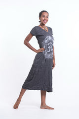 Sure Design Womens Infinitee Ohm V Neck Tee Dress Silver on Black