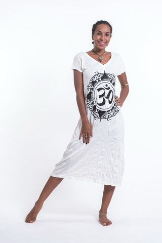 Sure Design Womens Infinitee Ohm V Neck Tee Dress White