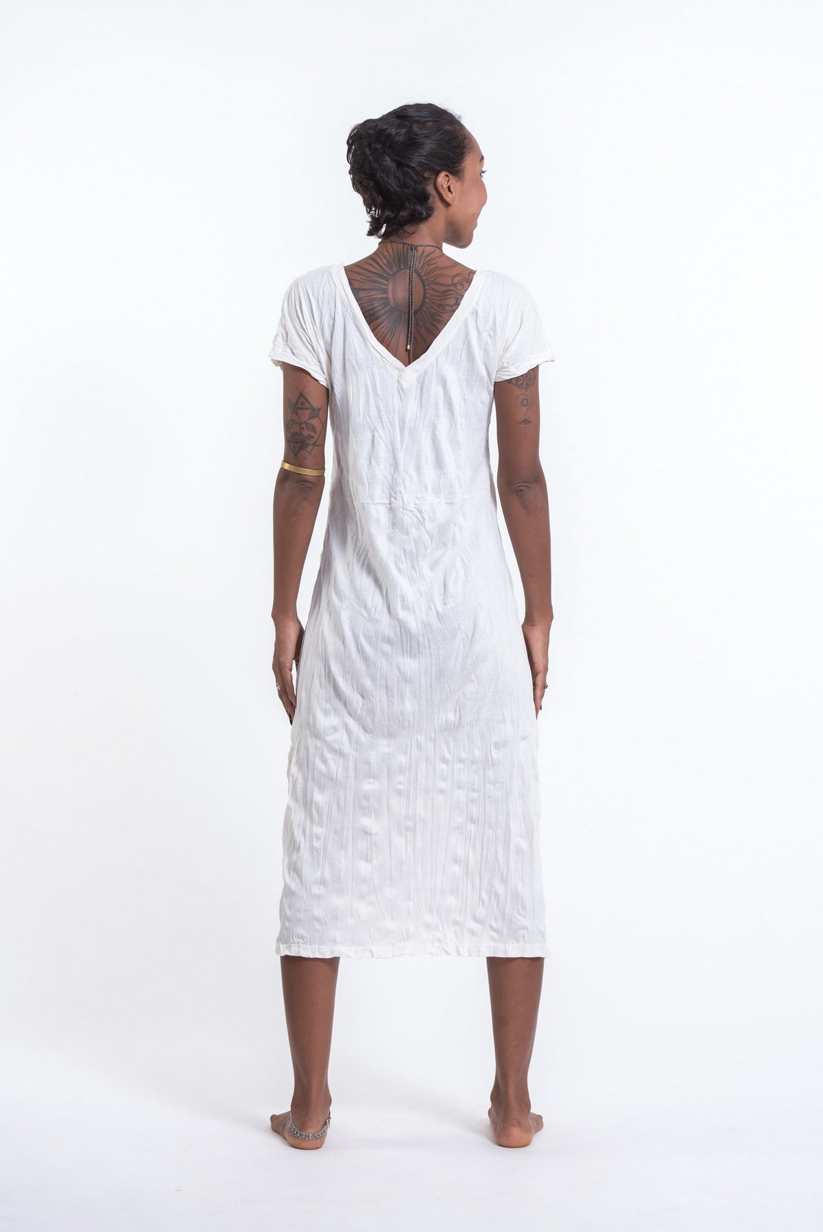 Sure Design Womens Infinitee Ohm V Neck Tee Dress White