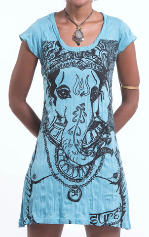 Sure Design Women's Big Face Ganesh Dress Turquoise