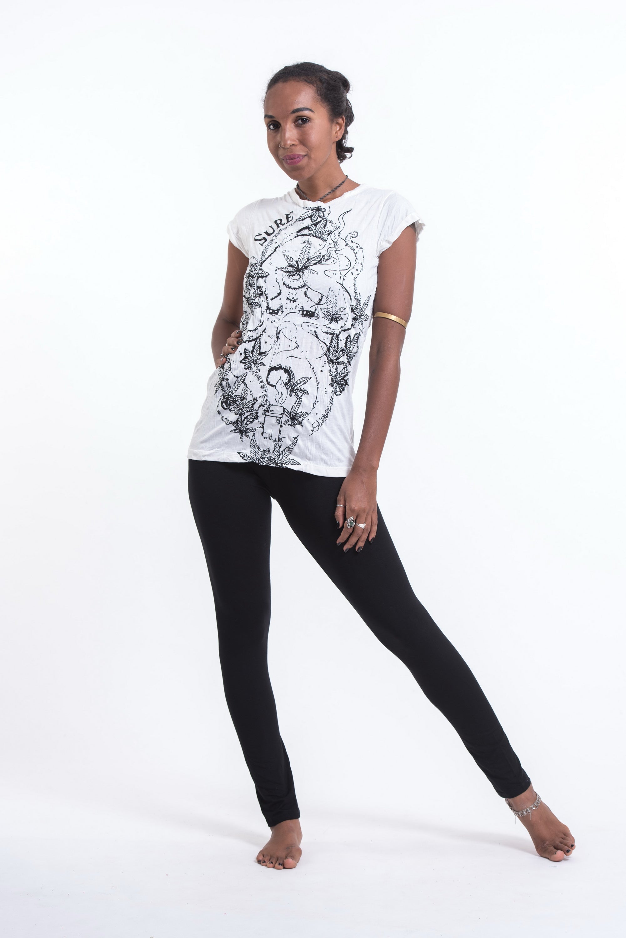 Sure Design Womens Octopus Weed T-Shirt White