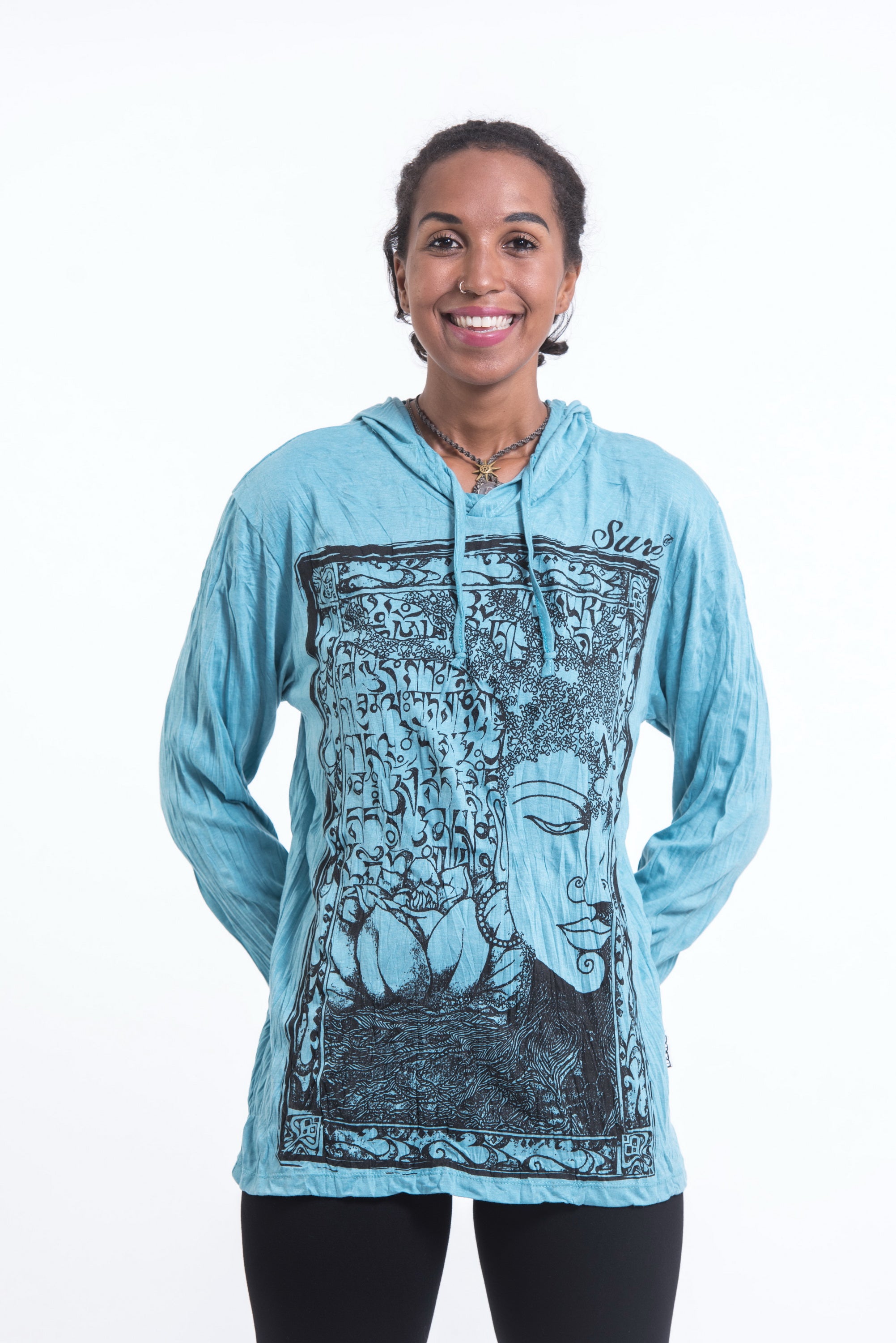 Sure Design Unisex Sanskrit Buddha Hoodie Turquoise