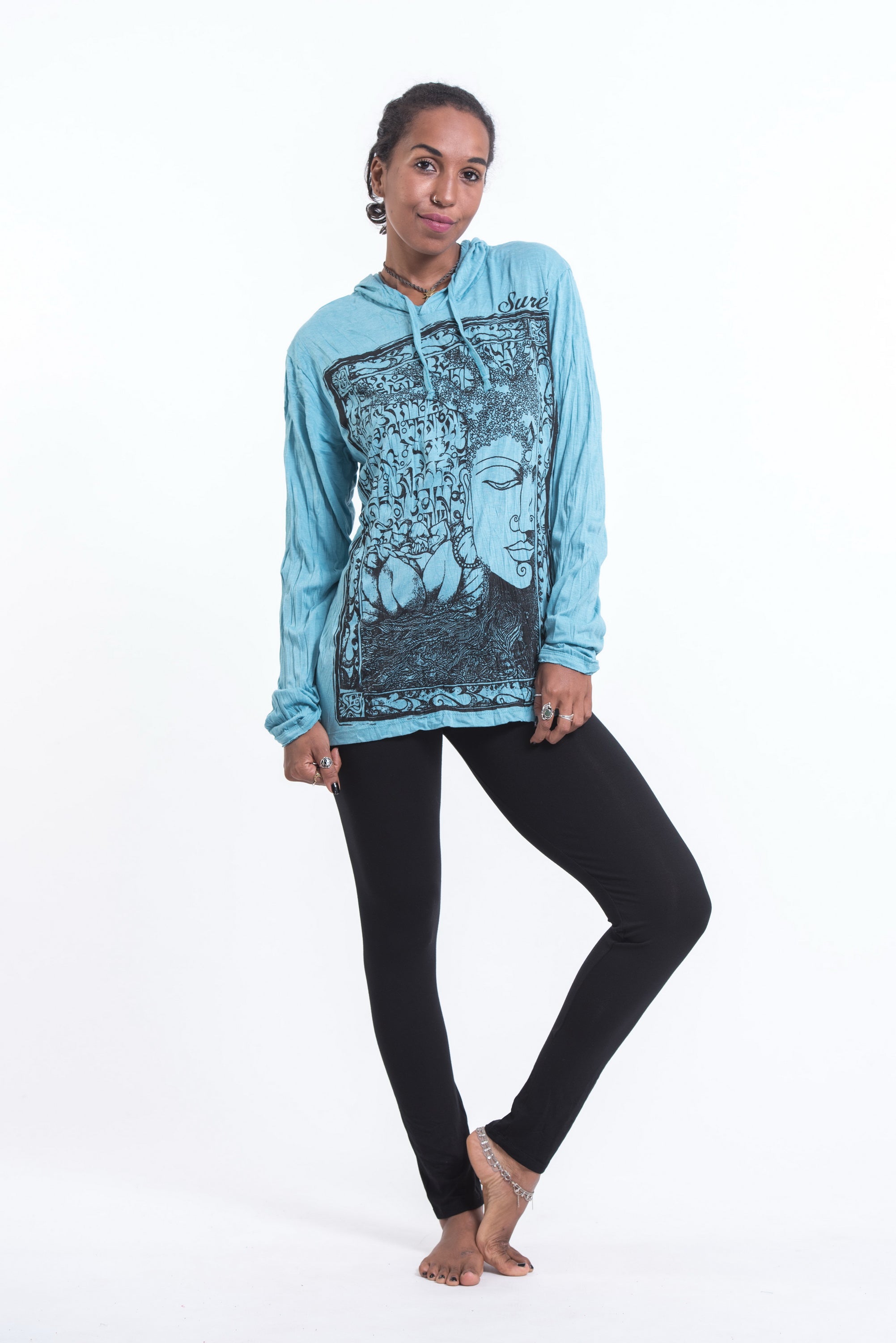 Sure Design Unisex Sanskrit Buddha Hoodie Turquoise