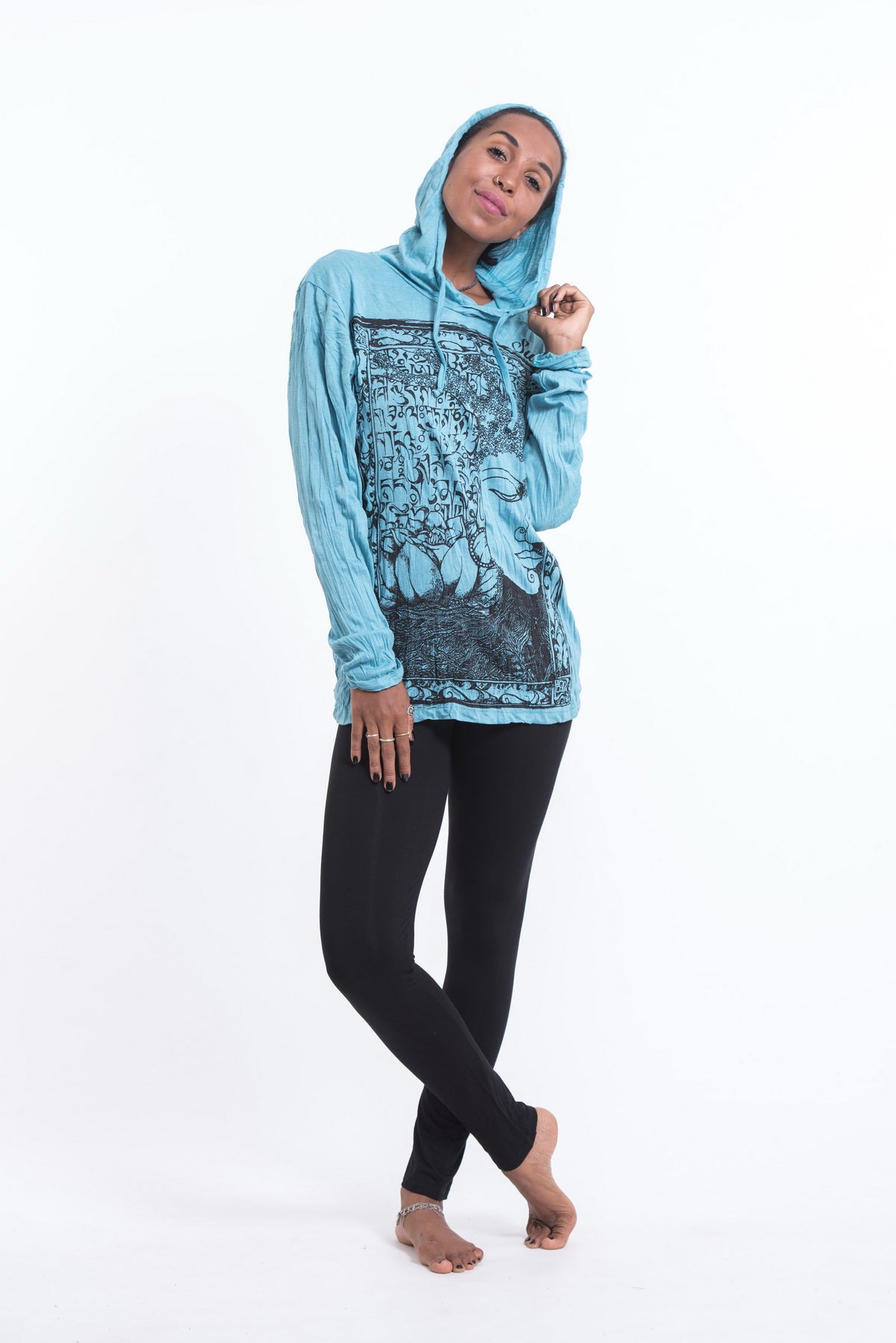Sure Design Unisex Sanskrit Buddha Hoodie Turquoise