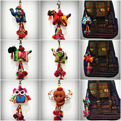 Assorted set of 5 Thai Handmade Hill Tribe Colorful Stuffed Animal Fabric and Beads Keychains