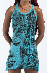 Sure Design Women's Butterfly Buddha Tank Dress Turquoise