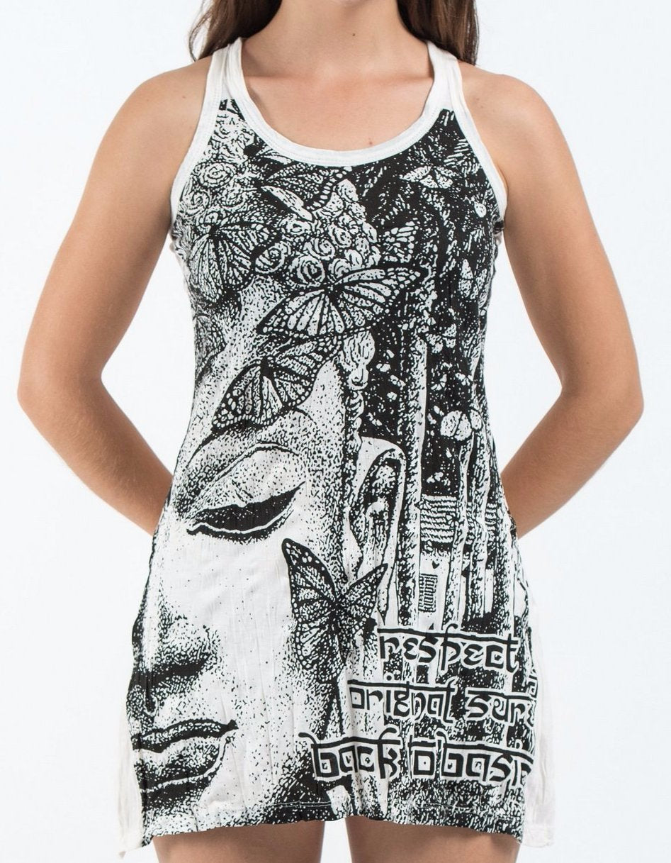 Sure Design Women's Butterfly Buddha Tank Dress White