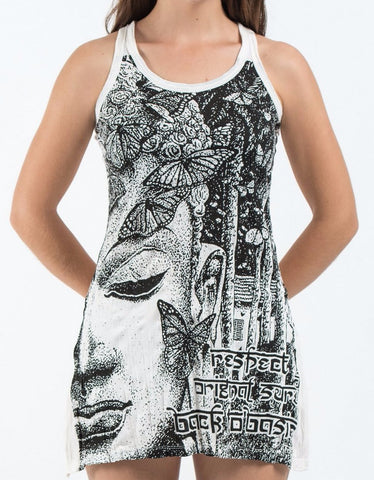 Sure Design Women's Butterfly Buddha Tank Dress White
