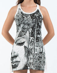 Sure Design Women's Butterfly Buddha Tank Dress White