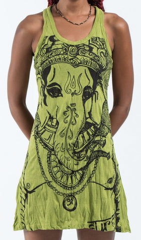 Sure Design Women's Big Face Ganesh Tank Dress Lime