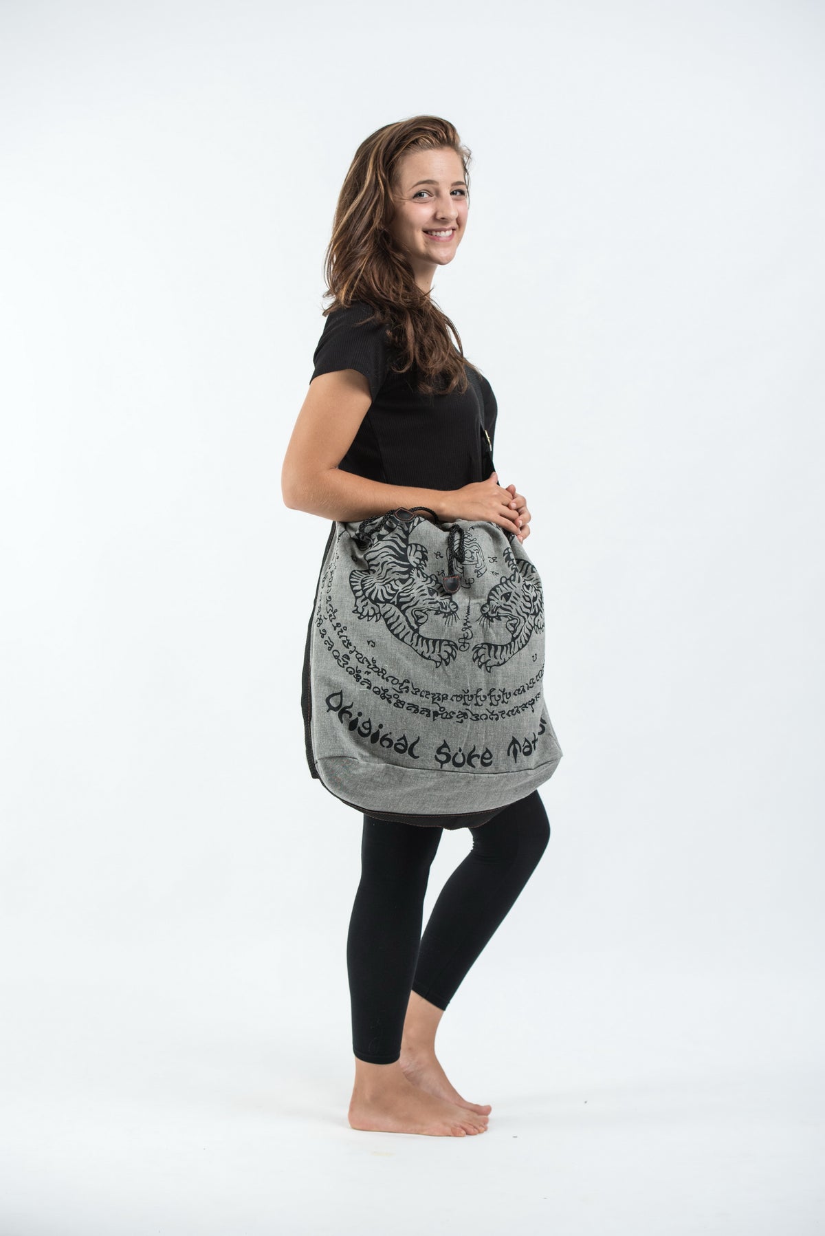Thai Tattoo Denim Drawstring Tote Bag