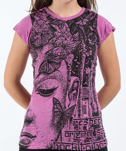 Sure Design Women's Butterfly Buddha T-Shirt Pink