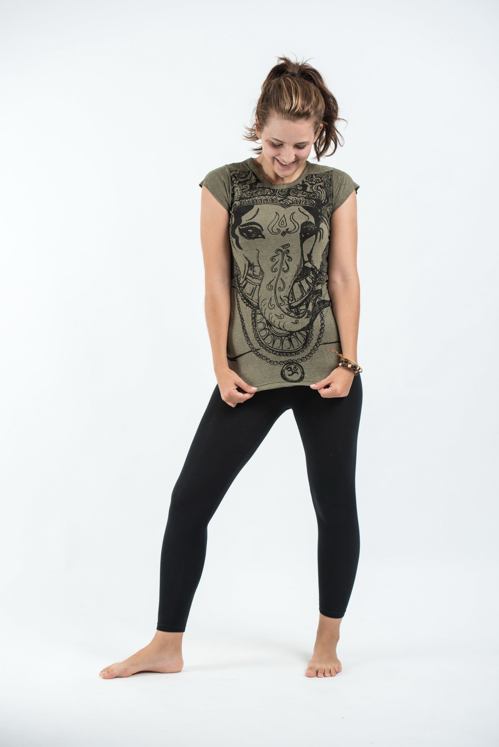 Sure Design Women's Big Face Ganesh T-Shirt Green