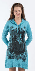 Sure Design Women's Antique Buddha Hoodie Dress Turquoise