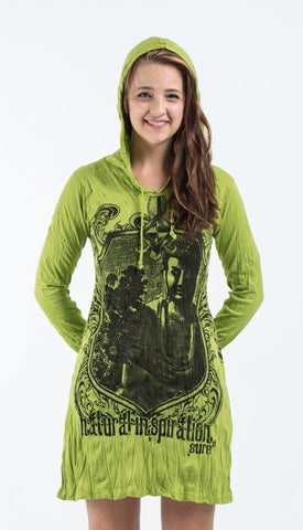 Sure Design Women's Antique Buddha Hoodie Dress Lime