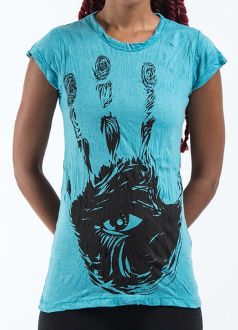 Sure Design Women's Eye In Palm T-Shirt Turquoise