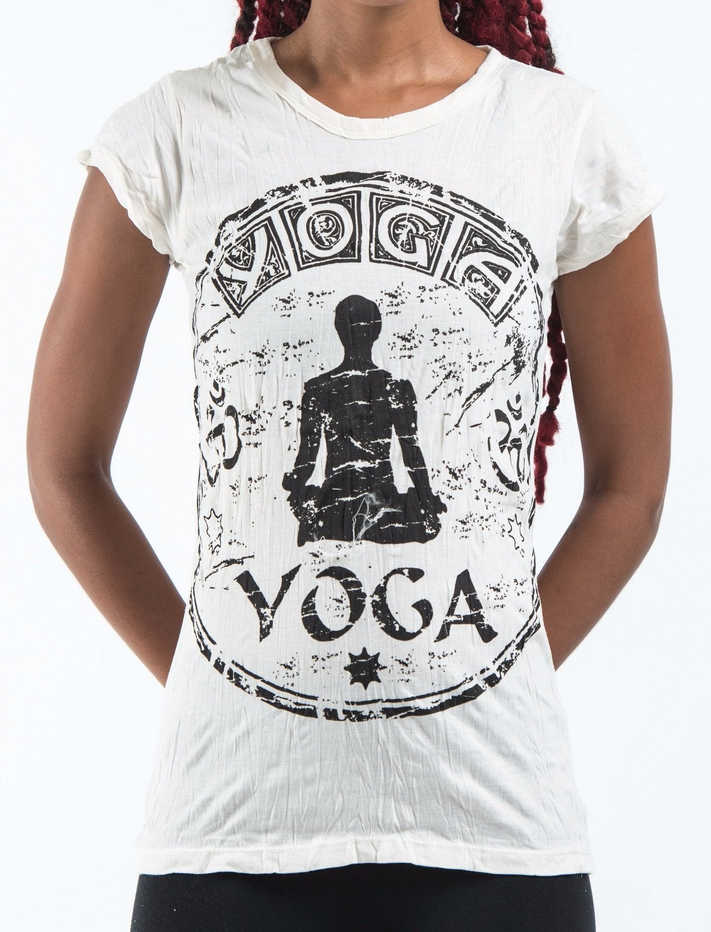Sure Design Women's Infinitee Yoga Stamp T-Shirt White