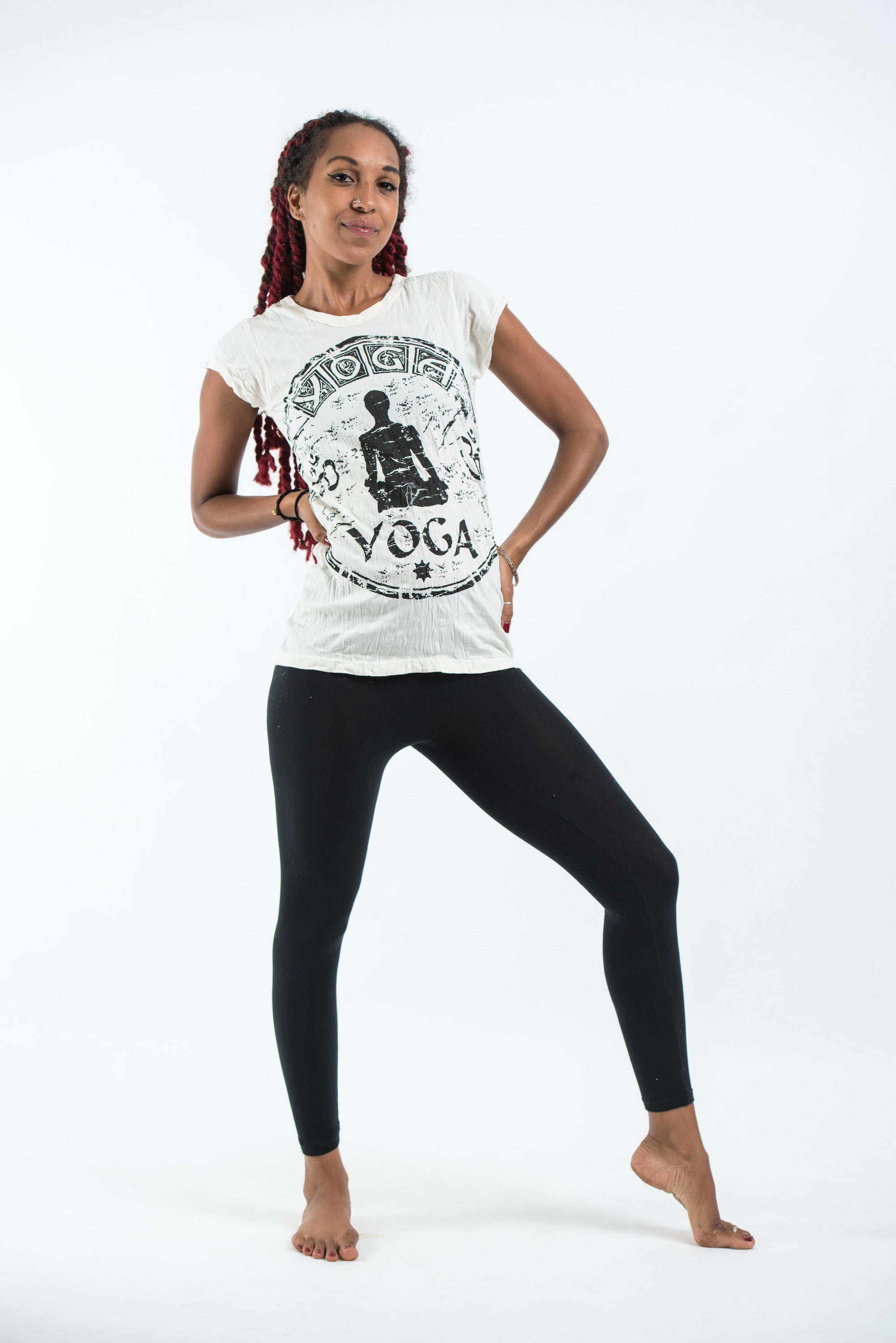 Sure Design Women's Infinitee Yoga Stamp T-Shirt White