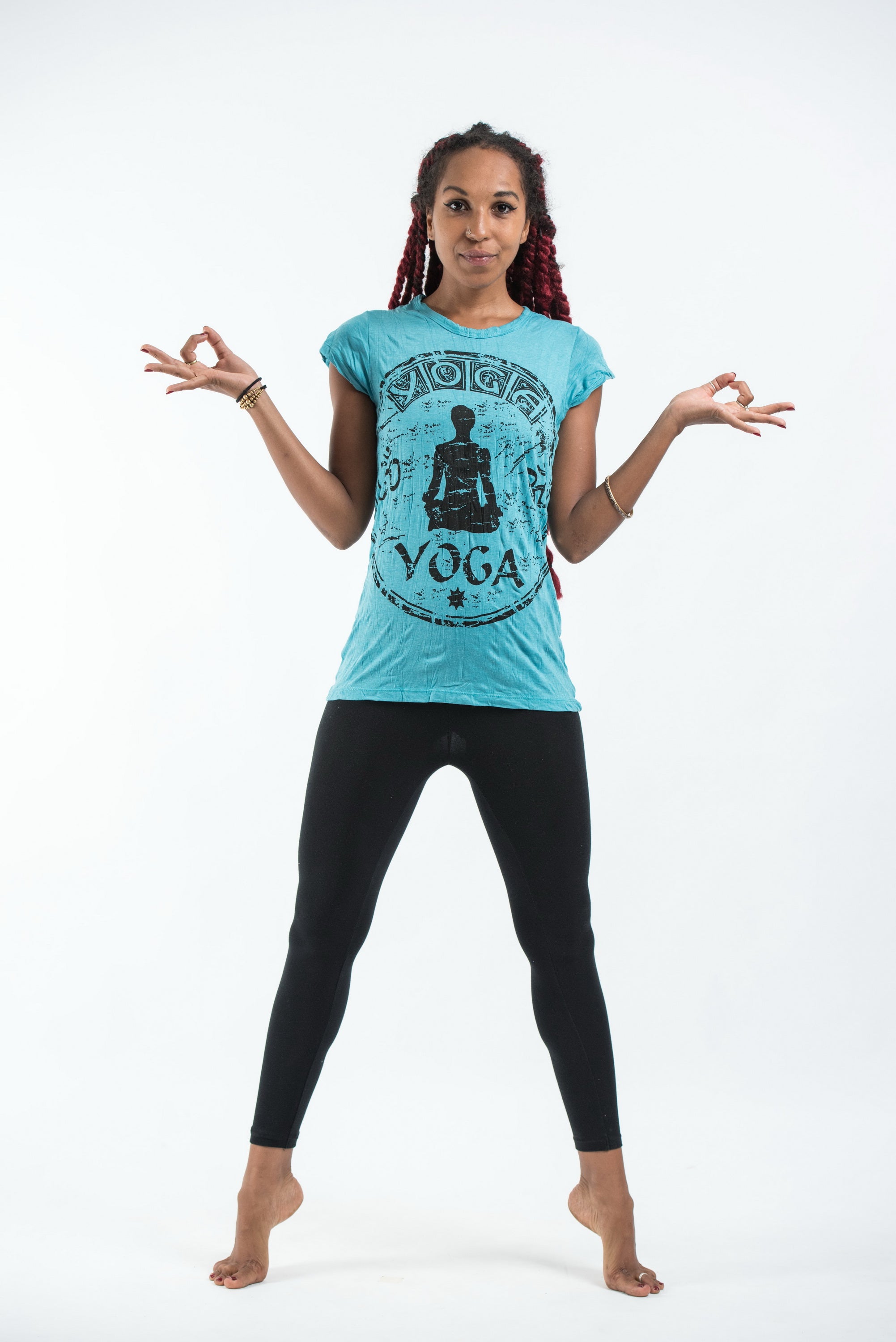 Sure Design Women's Infinitee Yoga Stamp T-Shirt Turquoise