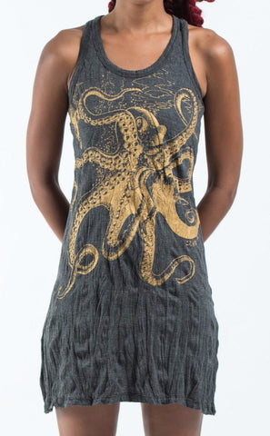 Sure Design Women's Octopus Tank Dress Gold on Black