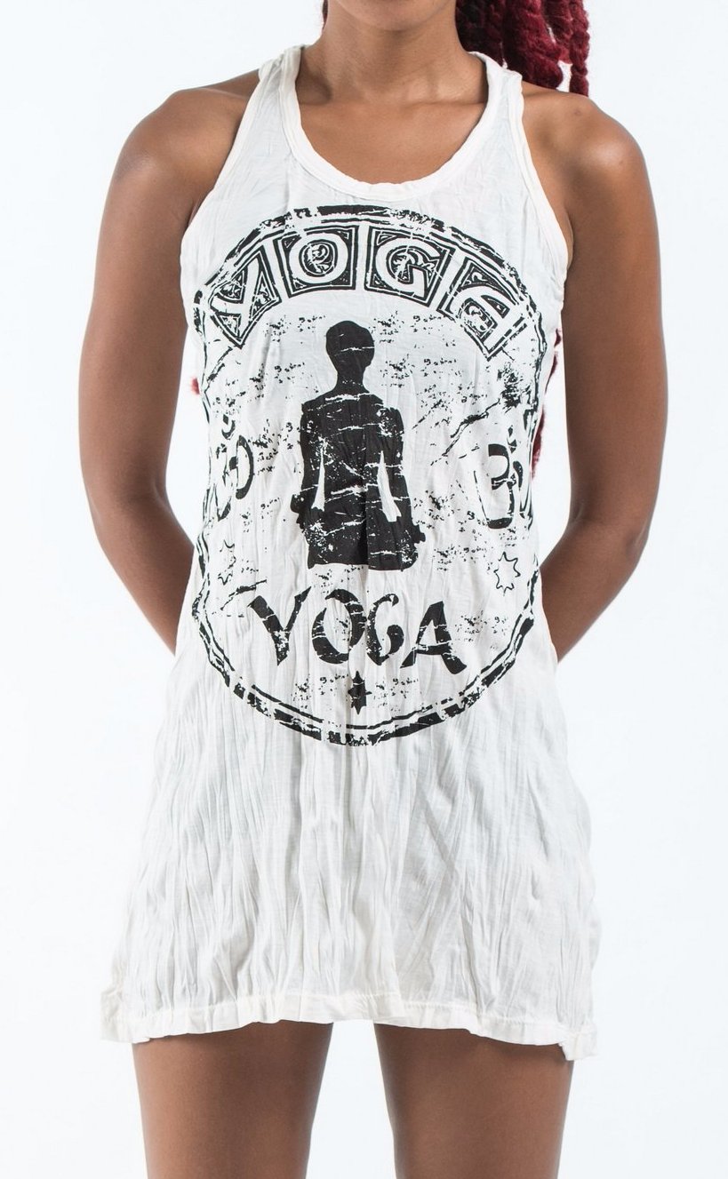 Sure Design Women's Infinitee Yoga Stamp Tank Dress White