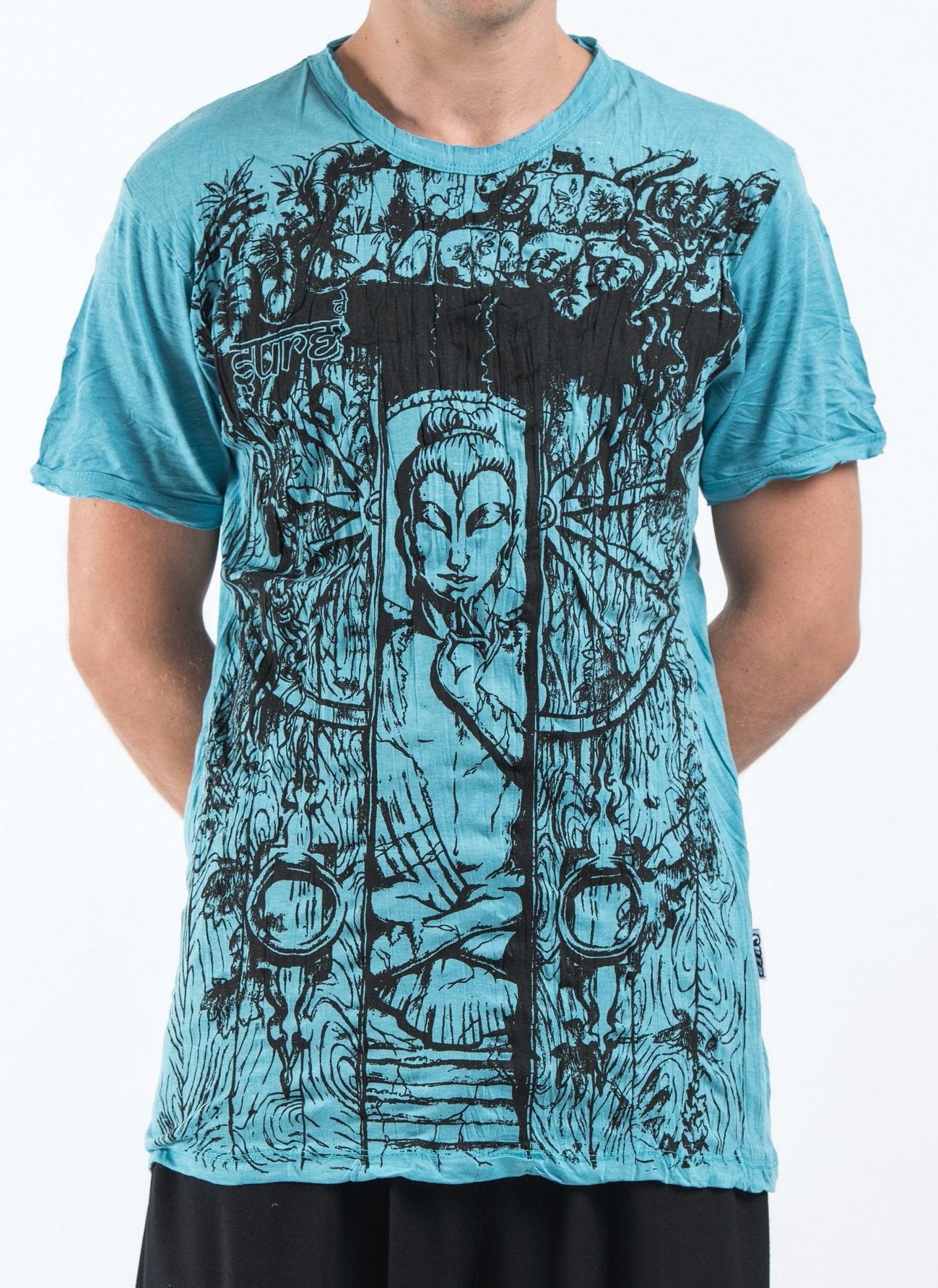 Sure Design Men's Meditation Buddha T-Shirt Turquoise
