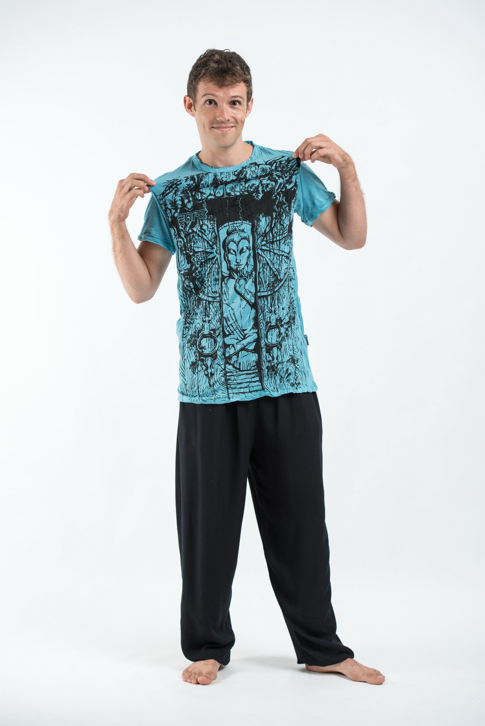 Sure Design Men's Meditation Buddha T-Shirt Turquoise