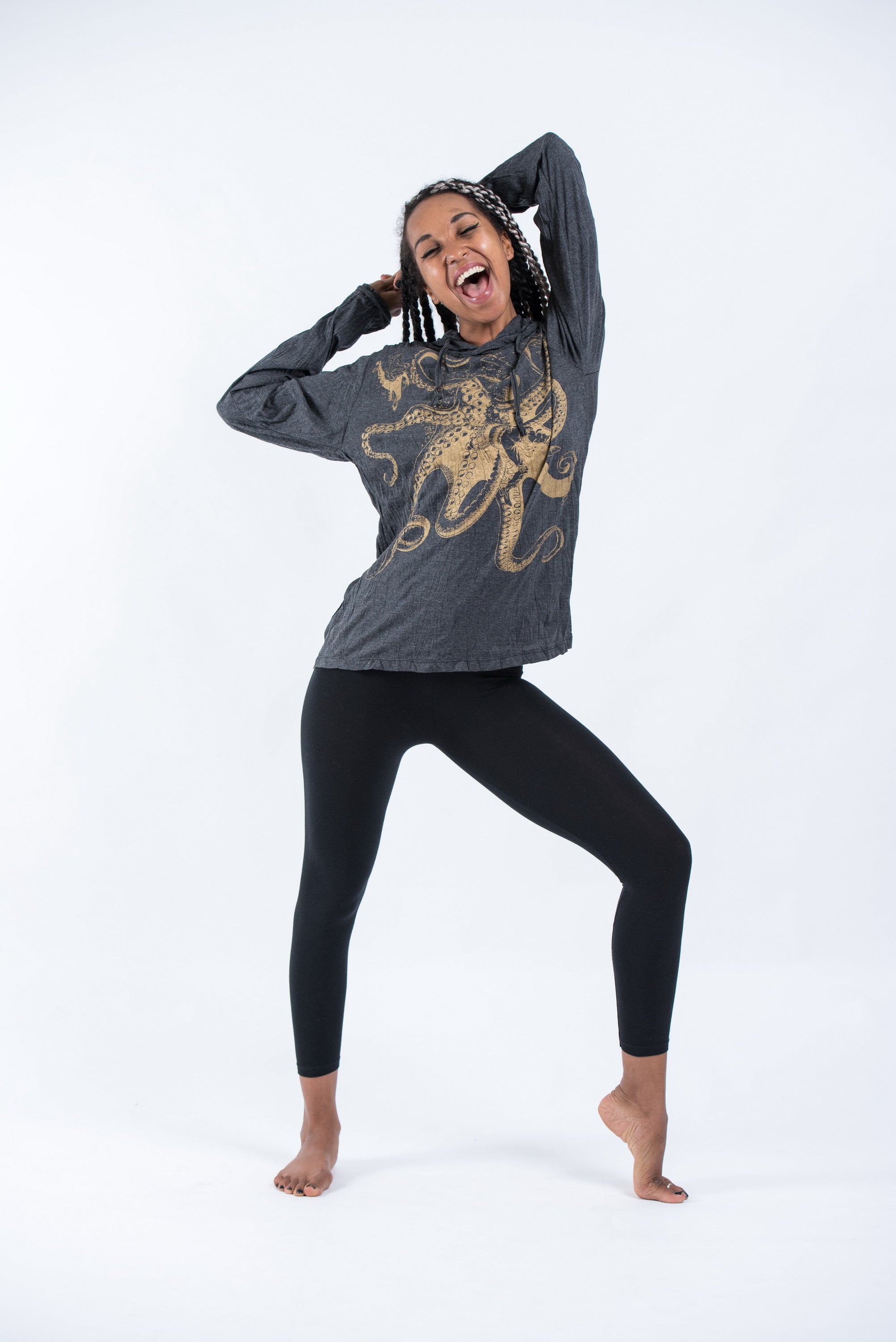 Sure Design Unisex Octopus Hoodie Gold on Black