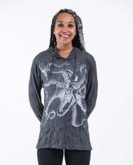 Sure Design Unisex Octopus Hoodie Silver on Black