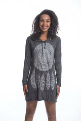 Sure Design Women's Dreamcatcher Hoodie Dress Silver on Black