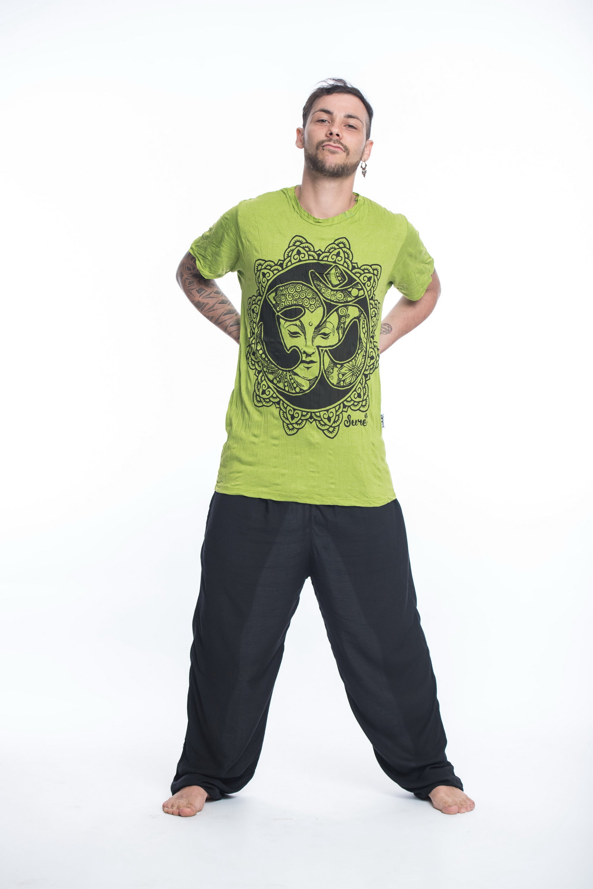 Sure Design Mens Ohm Buddha Face T-Shirt Lime