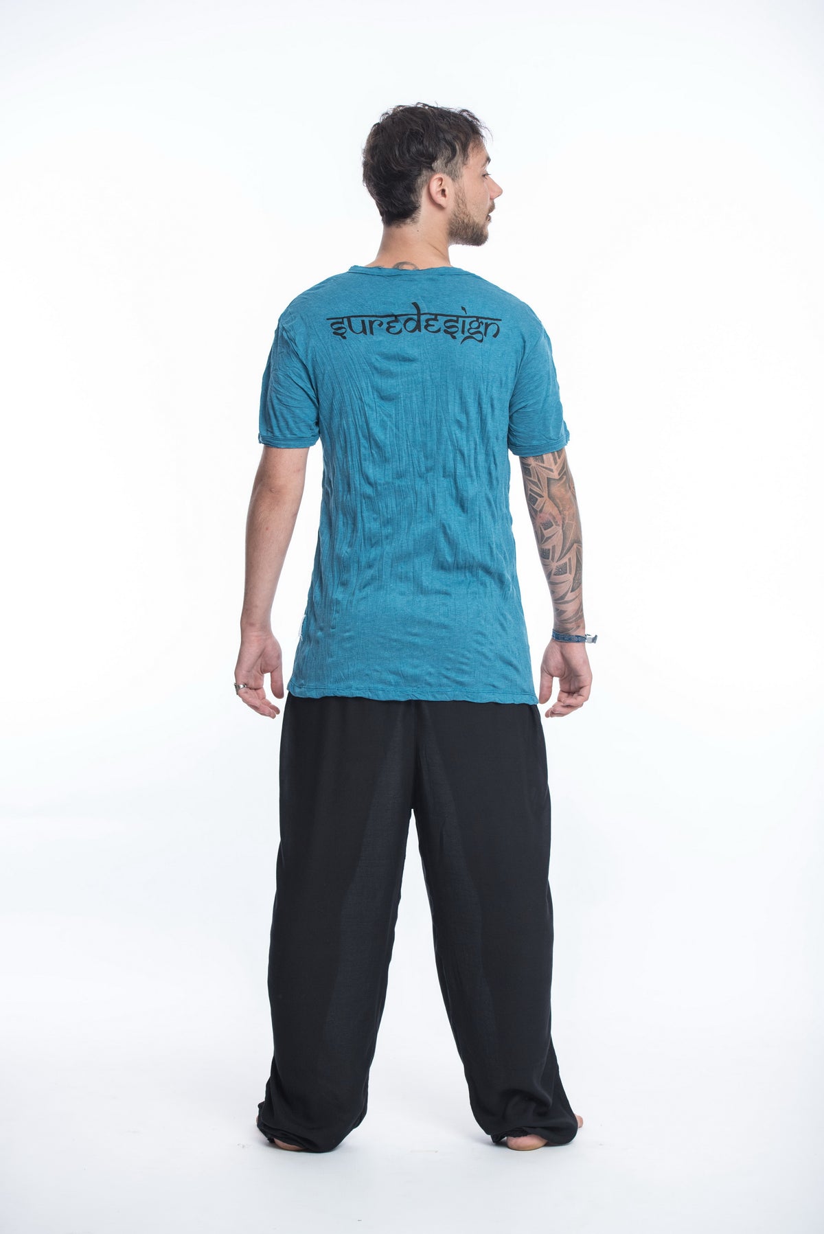 Sure Design Mens Buddha Face T-Shirt Denim Blue