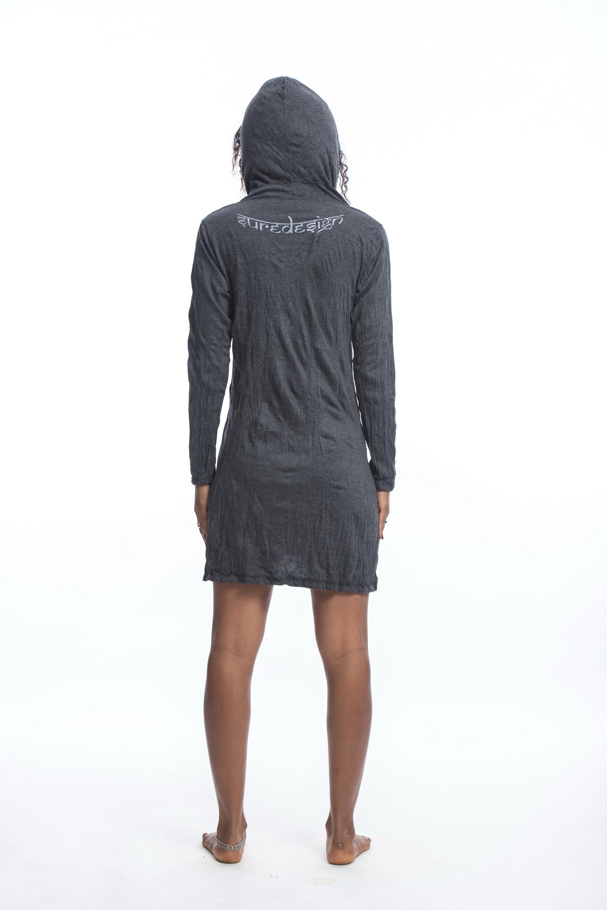 Sure Design Women's Tree of Life Hoodie Dress Silver on Black