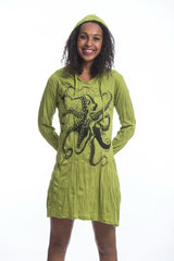 Sure Design Women's Octopus Hoodie Dress Lime