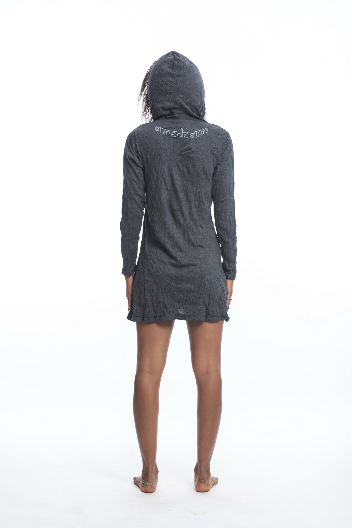 Sure Design Women's Octopus Hoodie Dress Silver on Black
