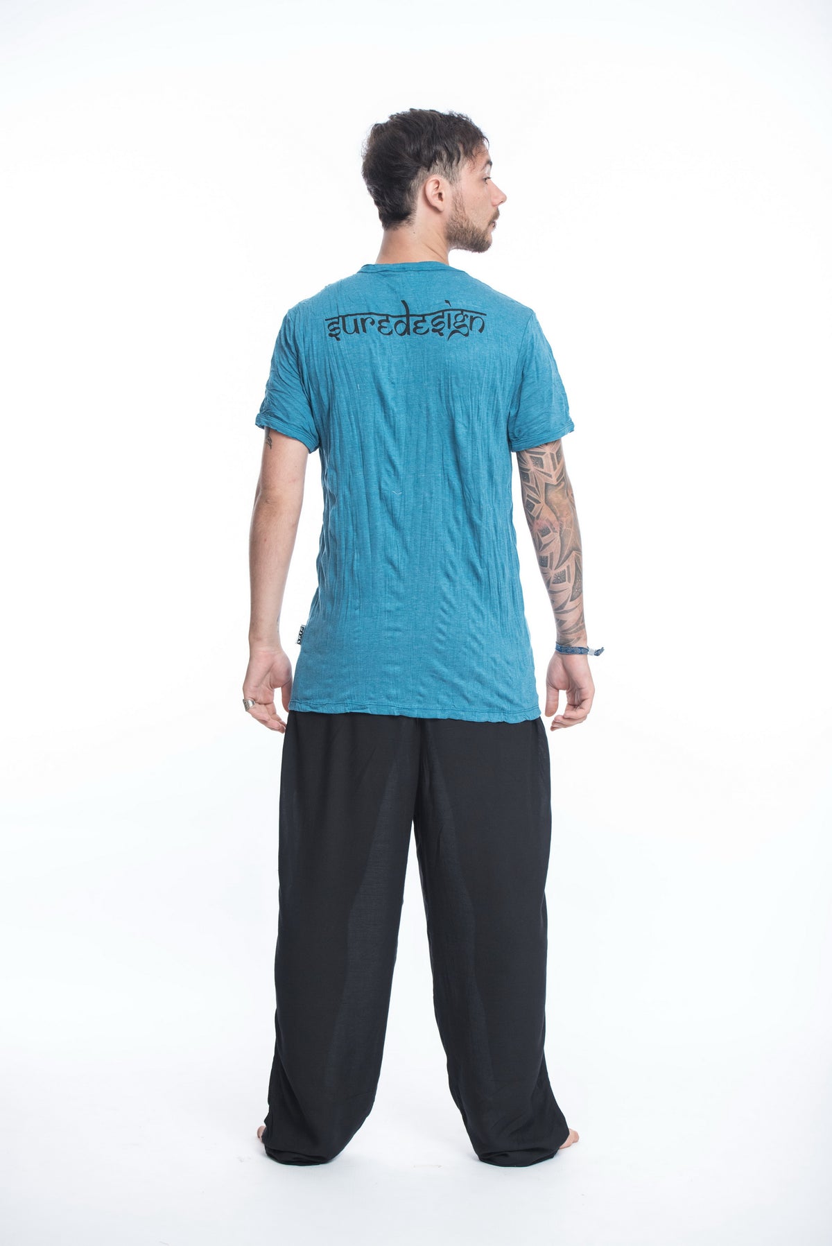 Sure Design Mens Ohm Buddha Face T-Shirt Denim Blue
