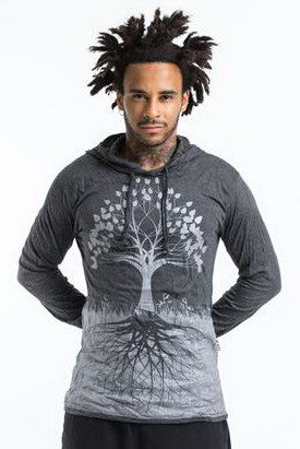Sure Design Unisex Tree of Life Hoodie Silver on Black