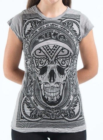 Sure Design Women's Trippy Skull T-Shirt Gray