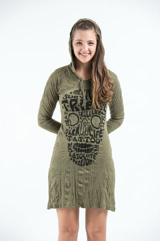 Sure Design Women's Tribal Skull Hoodie Dress Green